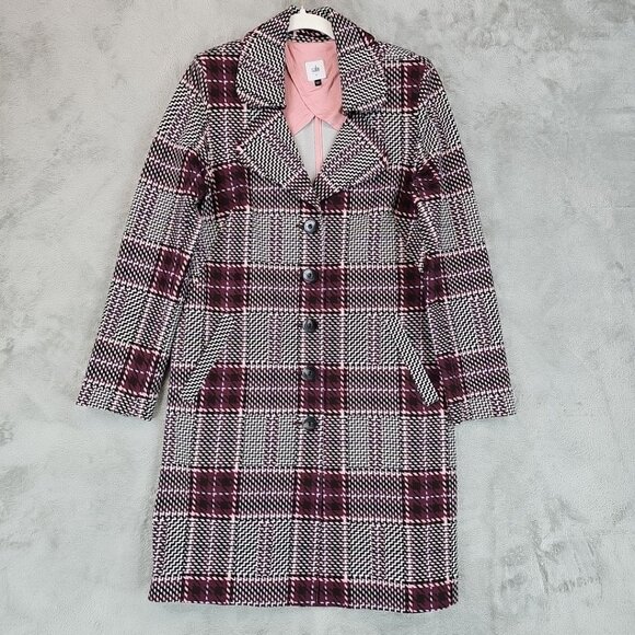 CAbi Jackets & Blazers - CAbi Trench Coat Womens Size M Multicolor Plaid Ponte Stretch Unlined Collared